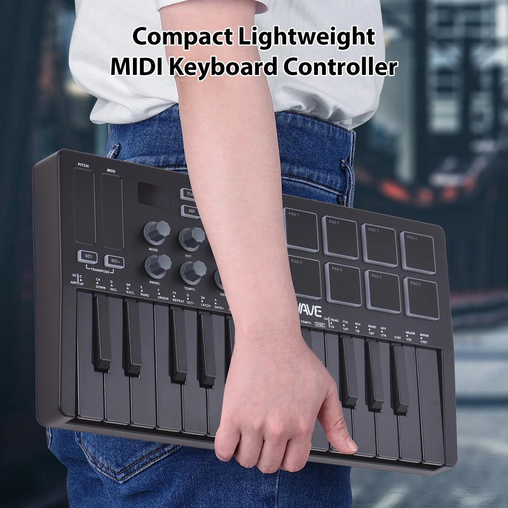 Rechargeable 25 Keys MIDI Keyboard Arranging Strike Pad RGB MIDI Assignable Knobs MIDI Keyboard Controller Beat Maker Machine