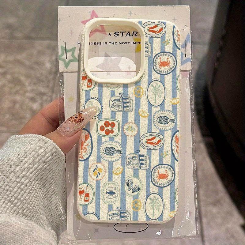 Eine gestreifte, gourmet-gemusterte Handyhülle mit Litschi-Textur, geeignet für iPhone 17, 16, 15, Plus, Pro, Max Serienhandys—Kann als Geschenk verwendet werden