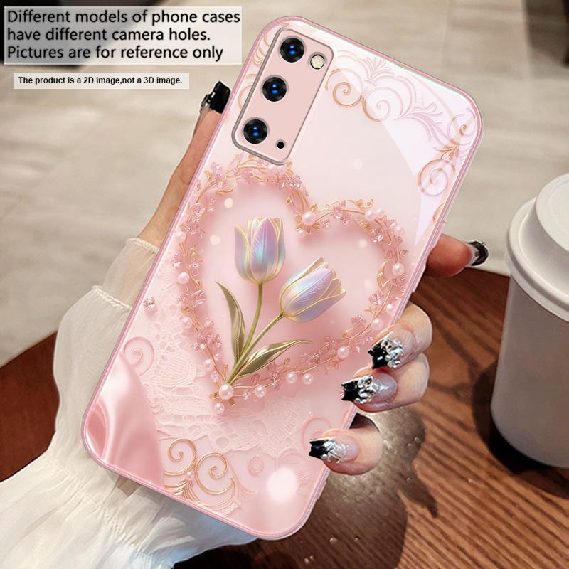 Love's Pink Purple Tulip For Samsung S25 S25 Edge S25Ultra S8 9 S10 20 U Ltra S21 Pro 22 Plus S23 FE S24 Ultra Glass Phone Case