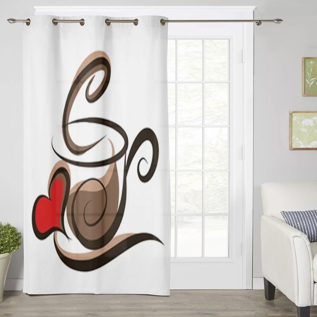 Coffee Illustration Window Curtains For Living Room Luxury Bedroom Decor Drapes Kitchen Window Treatments Curtains