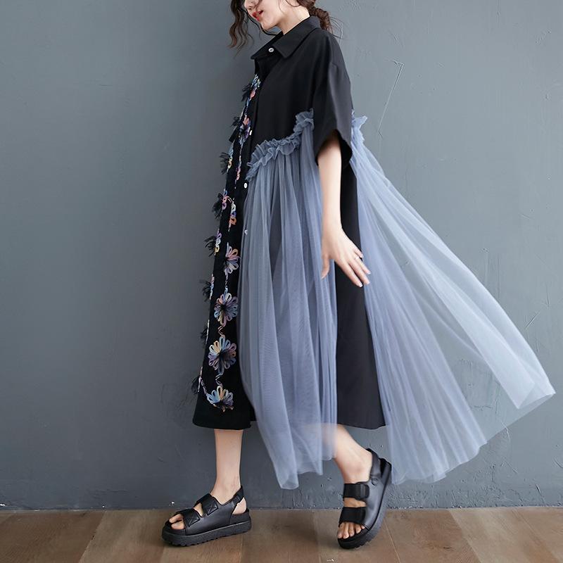 2026 Summer Irregular Mesh Shirt Dress Plus Size