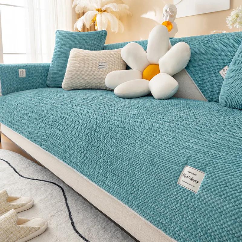 

Вельвет Удобная дышащая подушка для дивана Силиконовая противоскользящая Спиральная подгибка Чехол для сиденья Усиливающая кайма Подушка для дивана 70x70cm