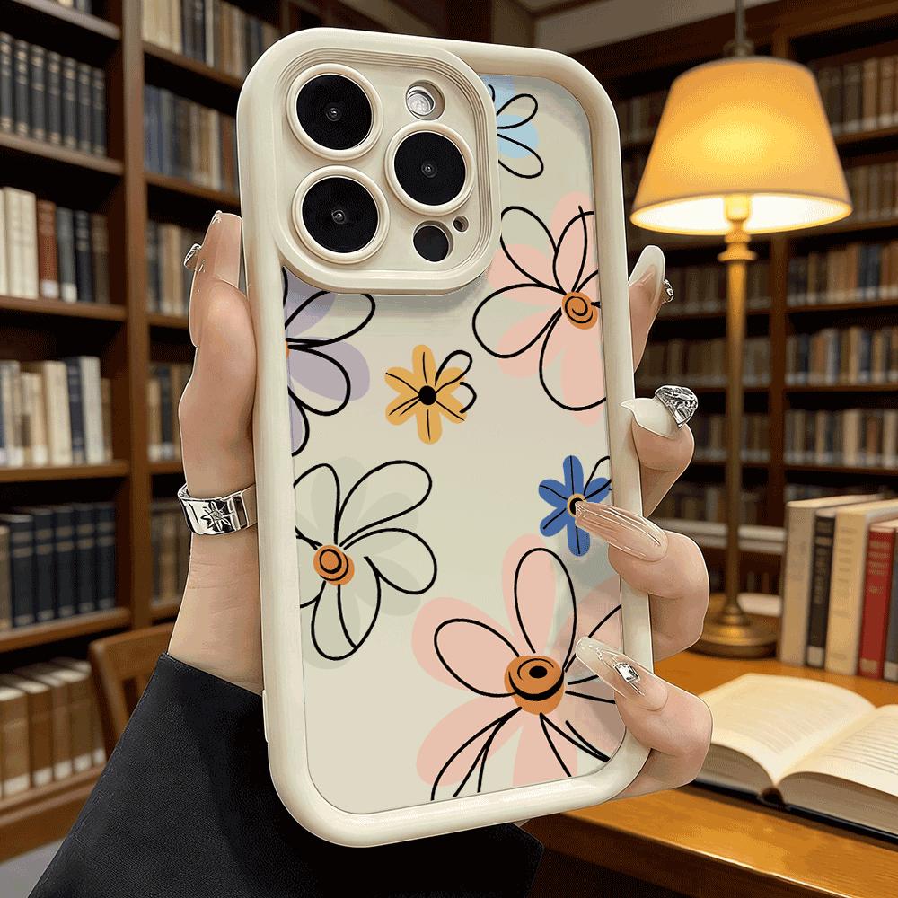 Minimalist Floral Pattern Phone Case for iPhone 17 16 15 14 13 12 11 Pro Max Plus Anti Scratch, Gel Flexible Protective