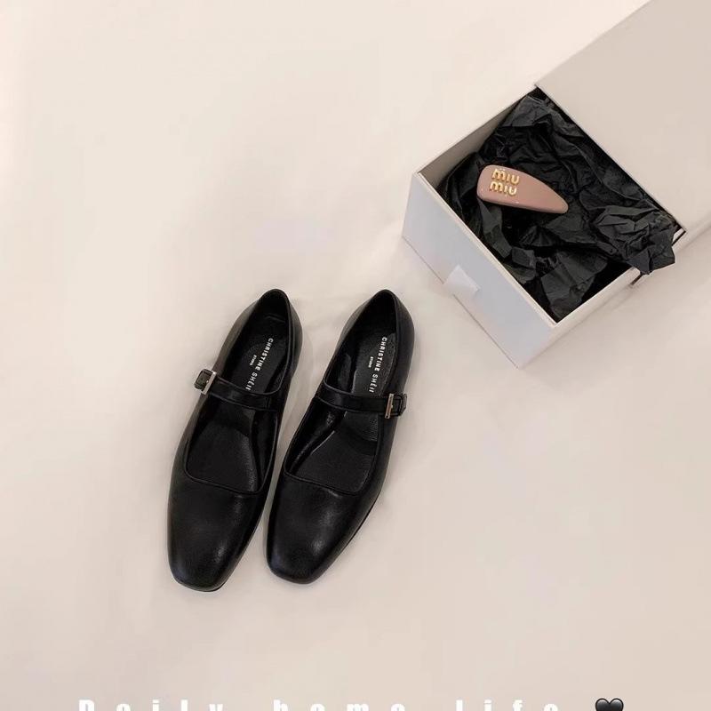 Shoes the Ro * Square Head Leather Buckle with Flat Bottom Mary Jane Women's Single Shoes Spring