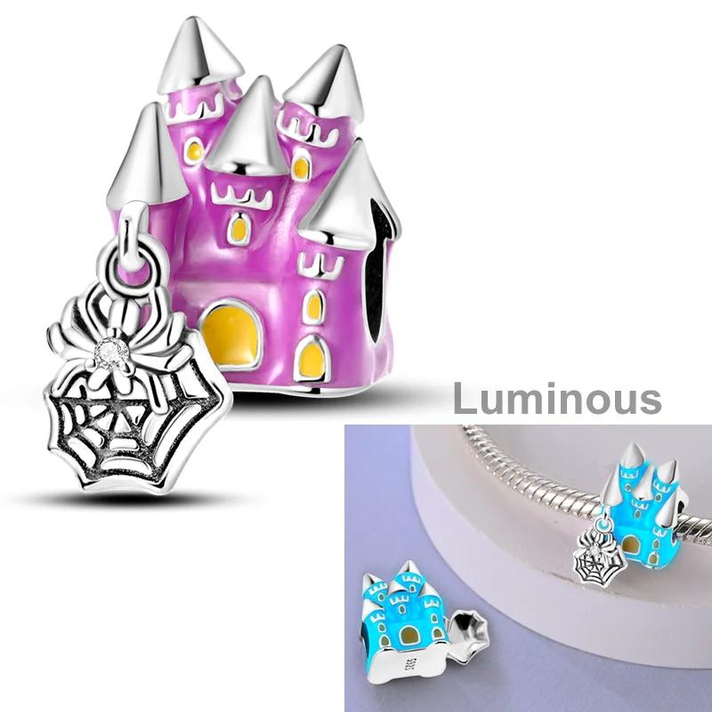 Halloween Charms Beads Copper Plated Pendants Luminous Pumpkin Head Dangle Fit Original Bangle Bracelet Necklace Diy Jewelry