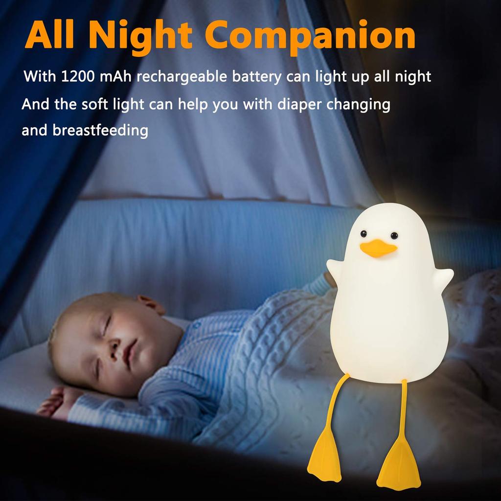 Kids' Duck Night Light, Cute Seagull Silicone Bedside Lamp for Nursery, ABS+SIL, Touch Control, Portable, Rechargeable, Dimmable, Birthday, Christmas