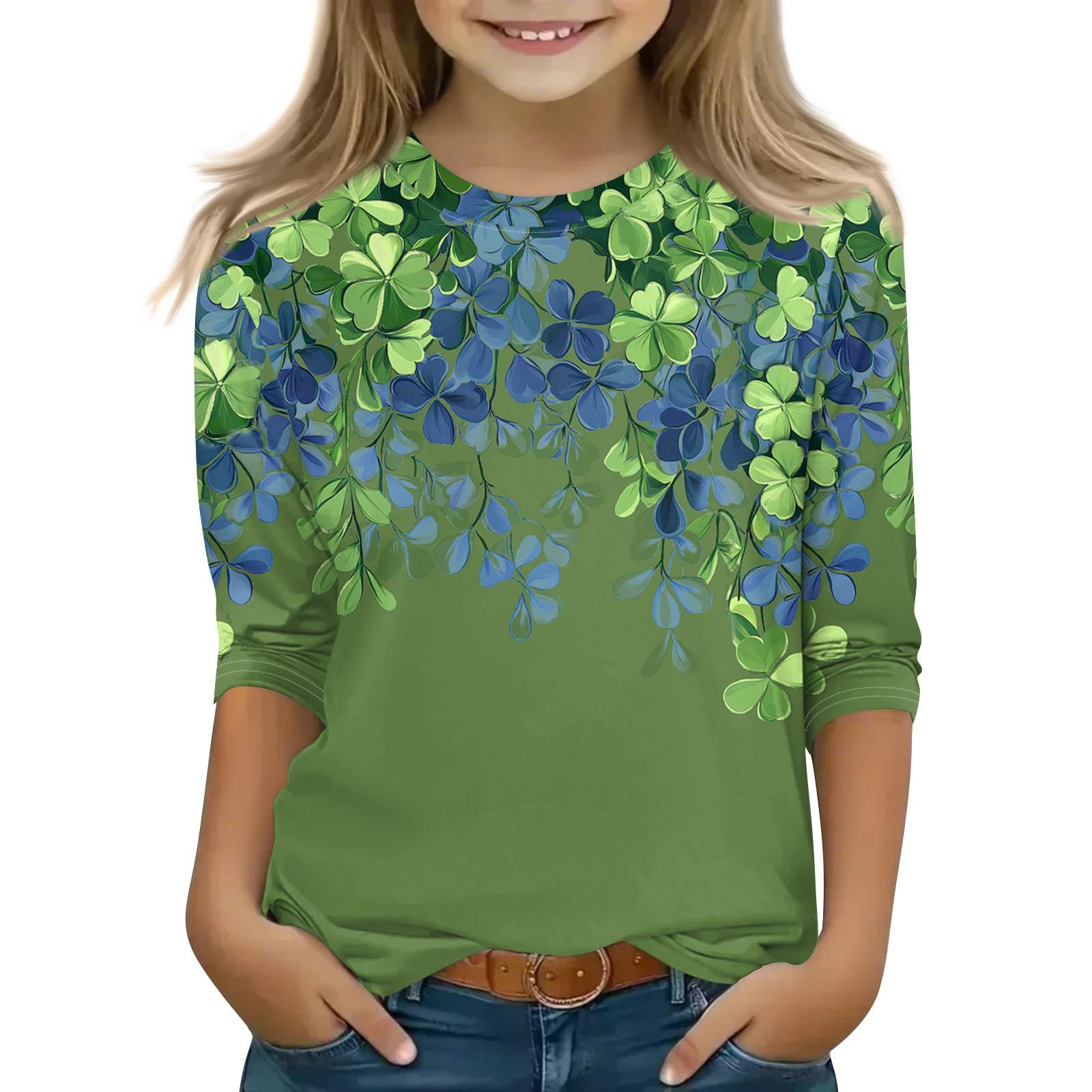 

Топы с принтом для девочек 5-16 лет с круглым вырезом и рукавами 3/4 Футболки Модные топы Наряды Футболки 110 армия зеленый