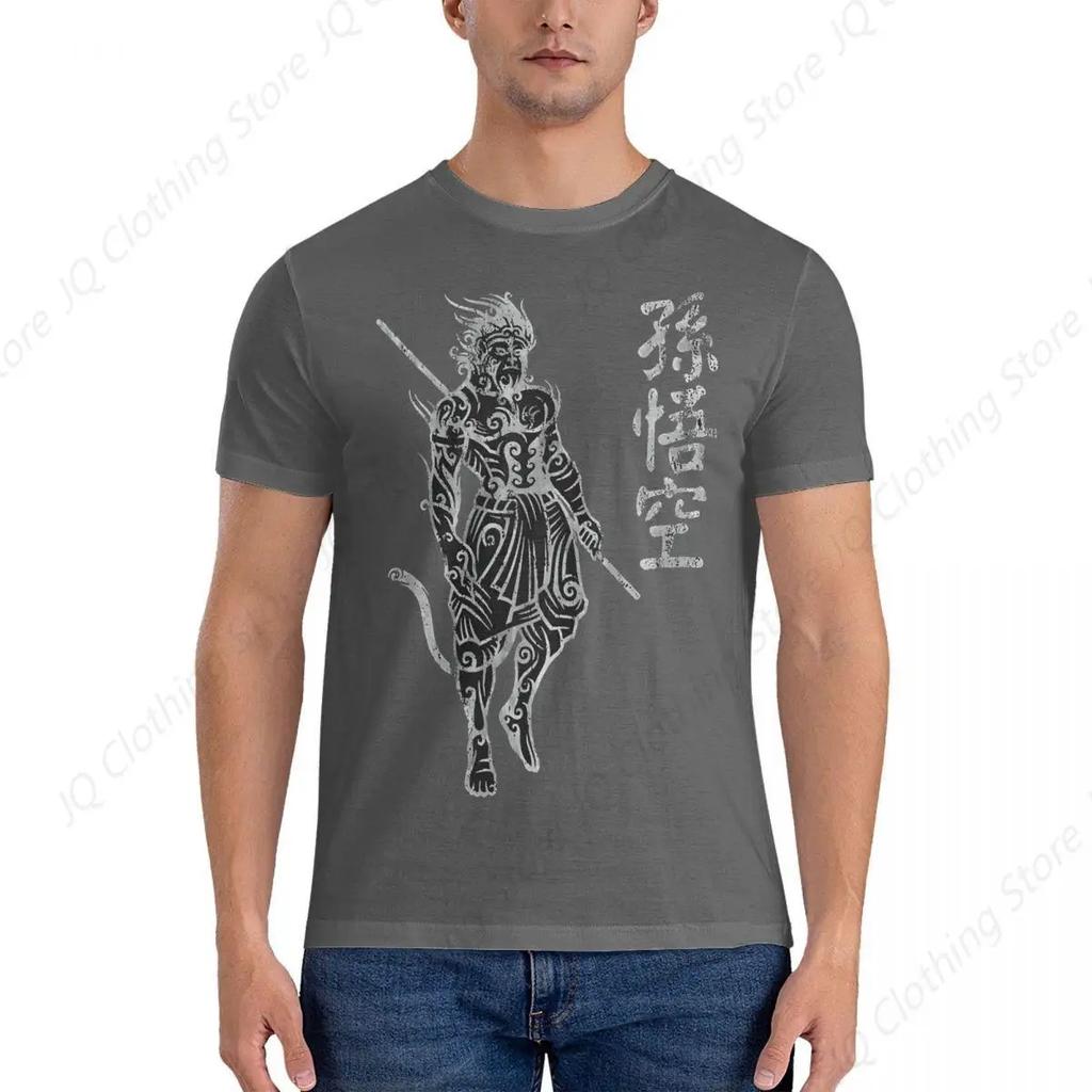 Terrific T Shirt Men's Cotton Vintage T-Shirts Round Neck Black Myth Wukong Tee Shirt Short Sleeve Clothing Gift Idea