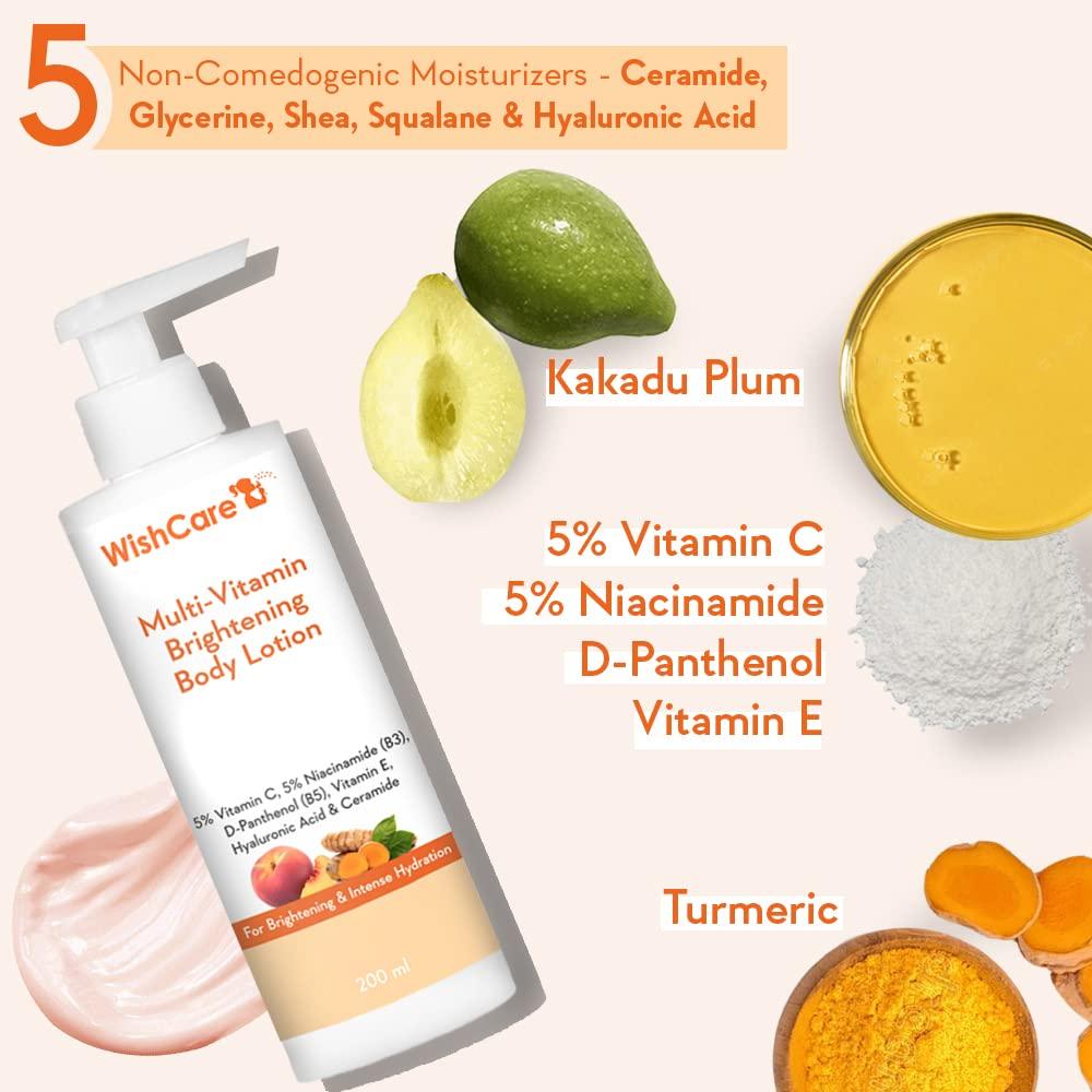 WishCare Multi-Vitamin Brightening Body Lotion 200 Ml for Men & Women Hydrating Skin Care