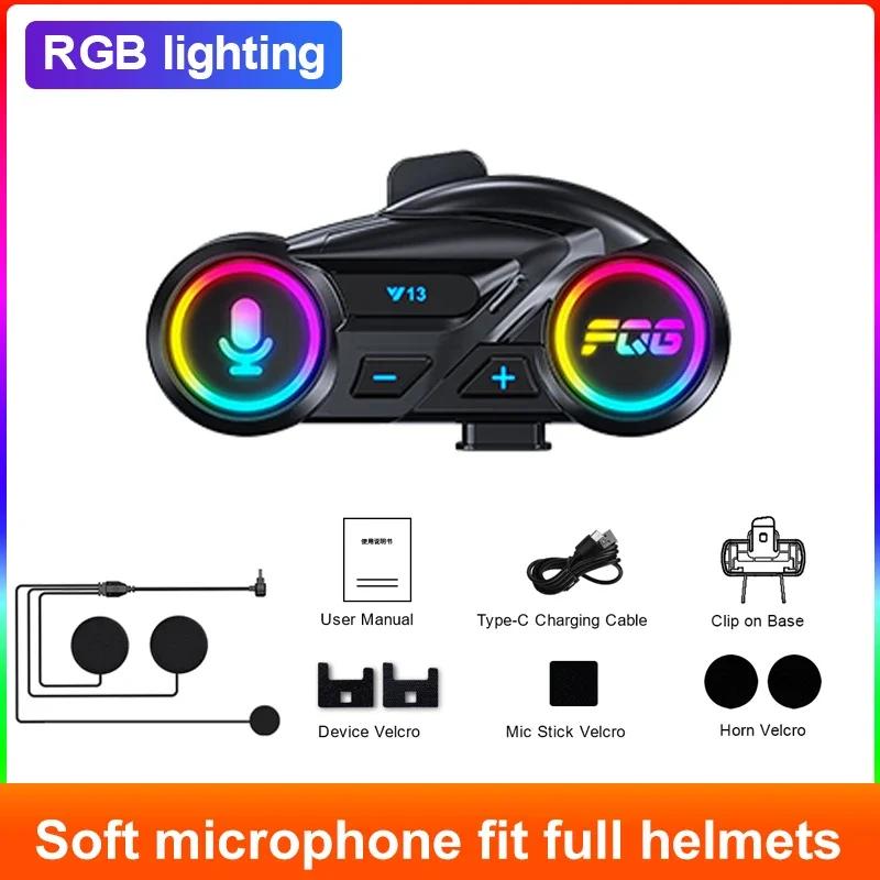 

Bluetooth 6.0 Wireless Motorcycle Helmet Headset Hands-free Call Phone with RGB Ambient Light MP3 Music Player Speaker for Moto