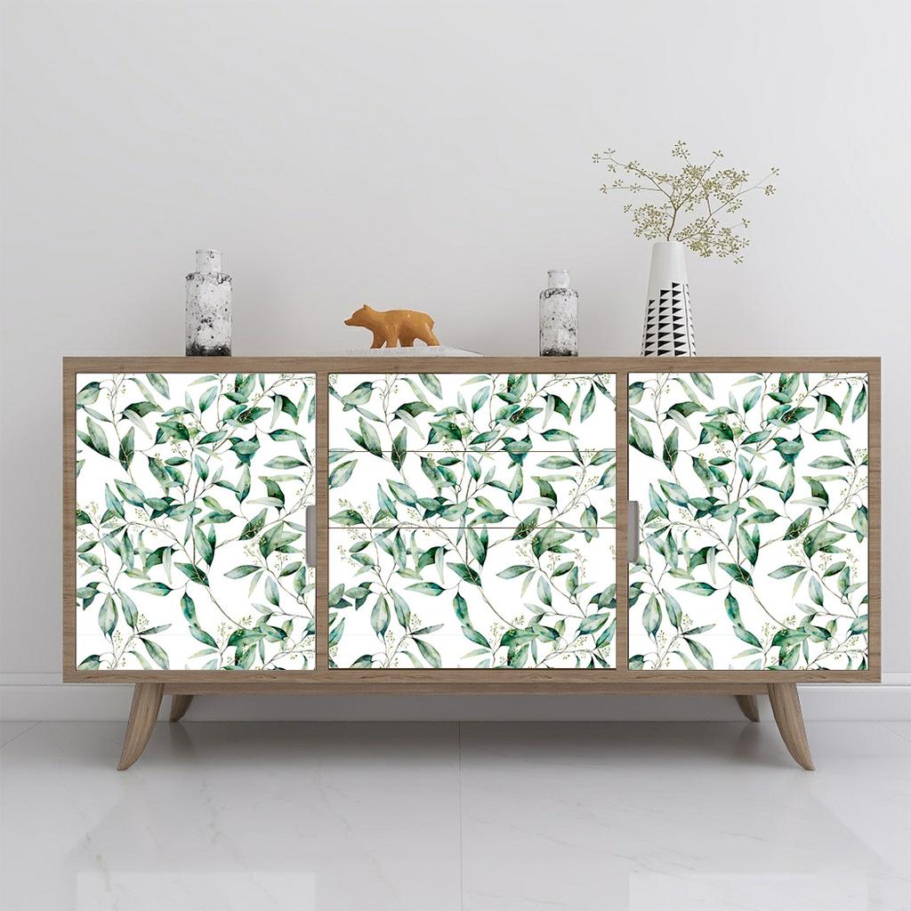 Removable Seamless Self-Adhesive Wallpaper for Living Room Background (Green Plants and Flowers)