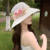 2026 Girls Floral Ribbon Straw Hat Summer Breathable Sun Hat Women Fashion UV Protection Woven Cap Gift