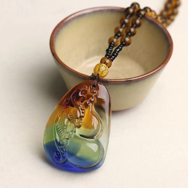 Chinese Style Three Colours Guanyin Buddha Necklace Pendant Exquisite Mascot Sweater Chain Fashion Jewelry Holiday Gift
