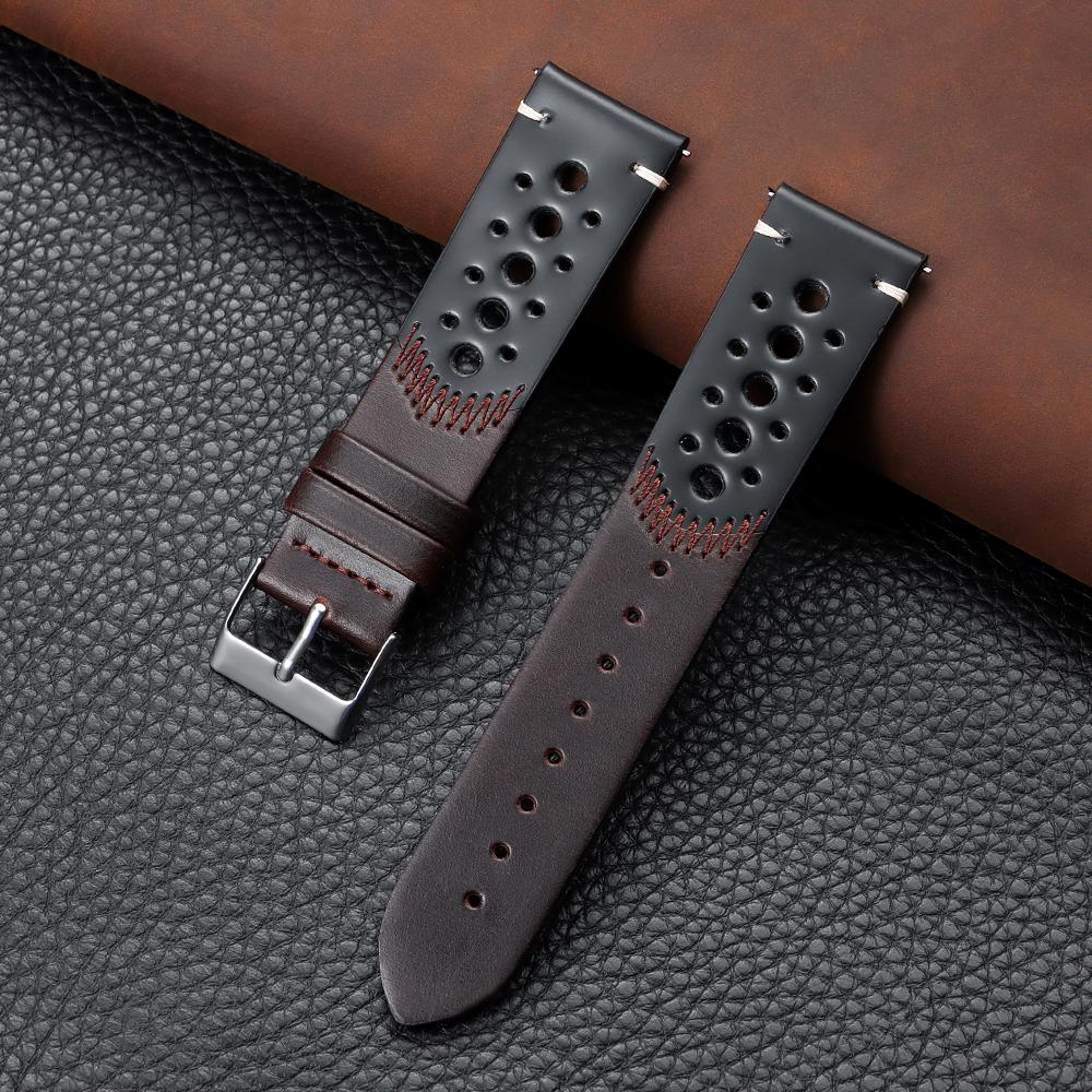 20mm 22mm Oil Wax Genuine Leather Breathable Watchband Bracelet Men Women Cowhide Wrist Watch Band Black Brown Strap Accessories