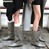 Fashion Cowhide Autumn Winter New Boots Korean Style Simple Square Toe Boots Pull-On Low Heel Knight Boots Women Sleeve Mid-Tube Boots