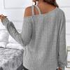 Damen Casual Mode Langarm Off-Shoulder T-Shirt Asymmetrisches Einfarbiges Top mit Trägern