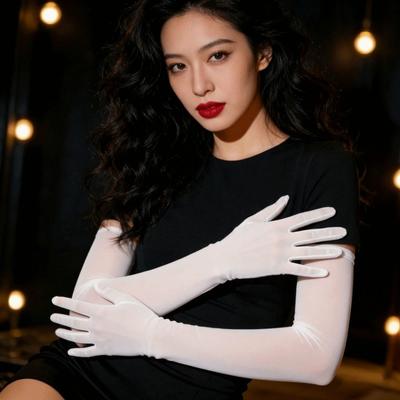 Elbow Transparent Gloves Ultra-thin Mesh Full Finger Gloves Sunscreen Mittens Wedding