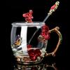 Emaille Glas Tassenset Muster Glas Tasse mit Löffel Emaille Tasse Milch Zitrone Blume Schmetterlinge Tasse