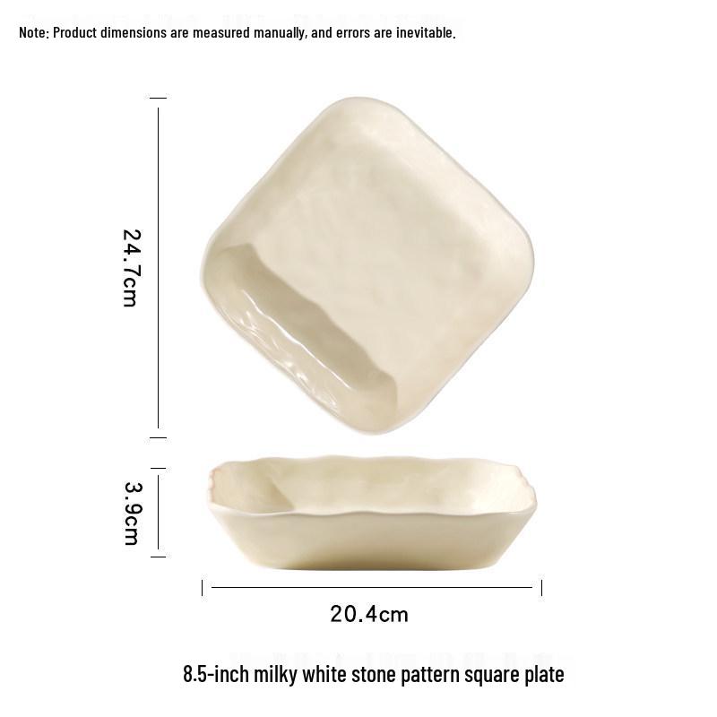 Cream Style 10-Piece Ceramic Rice Bowl Set: Round & Square Plates, Creative Internet Celebrity Tableware