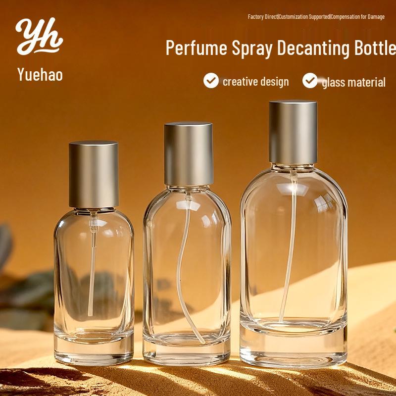 50ml Cylindrical Glass Perfume Spray Bottle, Transparent and Refillable