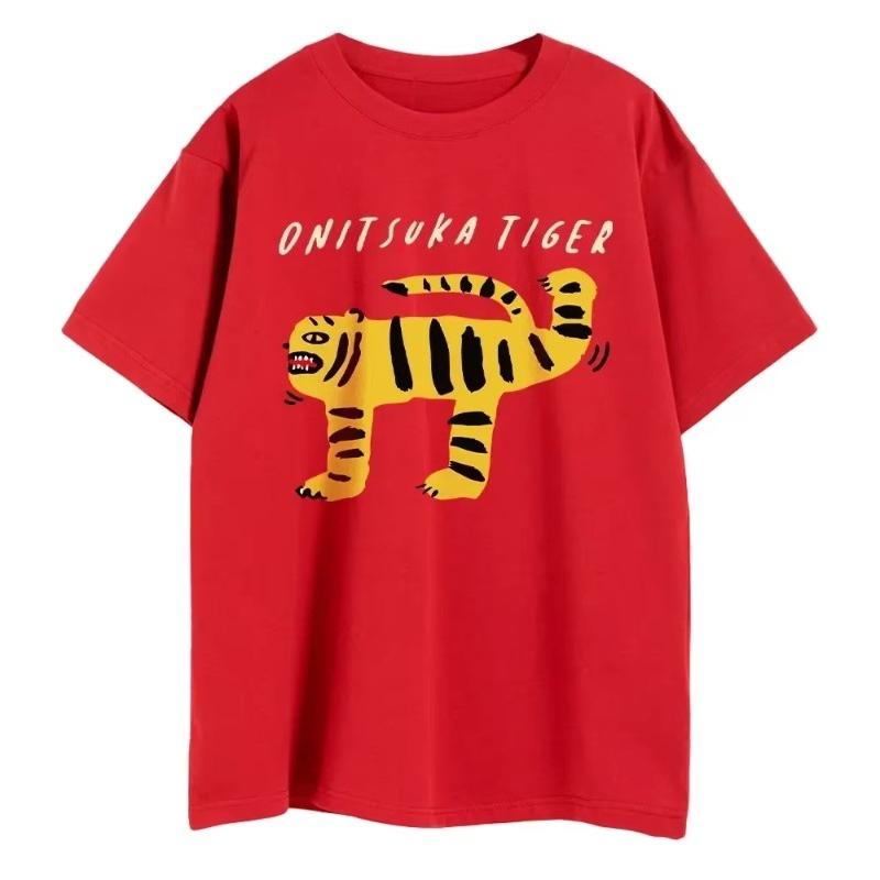 Onitsuka Tiger Cartoon T-shirt Printed Harajuku Funny T-shirt Oversized Y2k Graphic 100% Cotton Men and Women Casual Top T-shirt