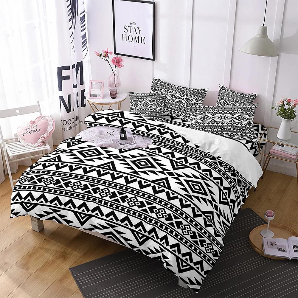 

Diamond Geometric Duvet CoverQueen Black And White StripedBohemian Aztec Comforter Cover With ZipperLuxury Bedding Set EU Single(135*200cm)3pcs