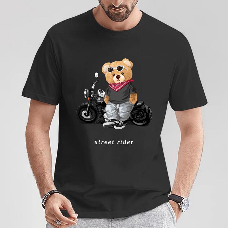 Motorcycle Lovers Street Teddy Knight Print TShirt Casual Short Sleeve Summer Clothing in 2026