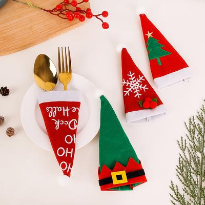 Noel Süsleme Çatal Bıçak Tutucu Çanta Noel Şapkası Çatal Bıçak Kapakları Xmas Ev Mutfak Süsleri Yılbaşı Partisi Dekorasyonu