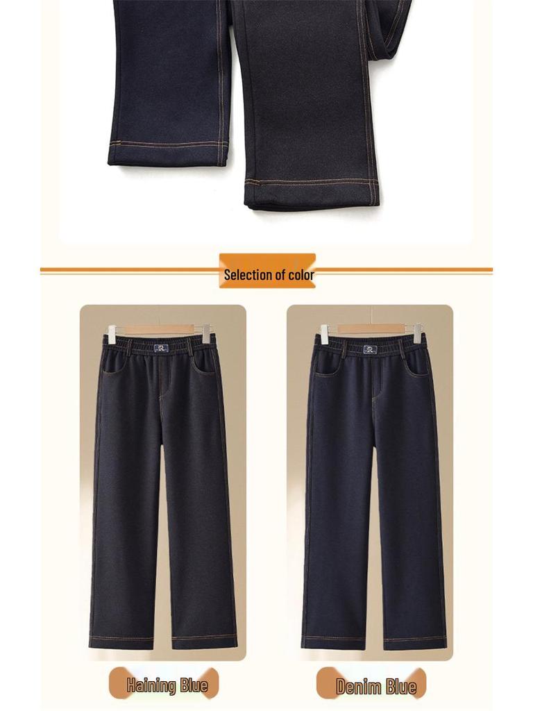 2025 New Style Velvet-Lined Winter Jeans for Middle-Aged & Elderly Women - High-Waisted, Slimming, Straight & Wide Leg.