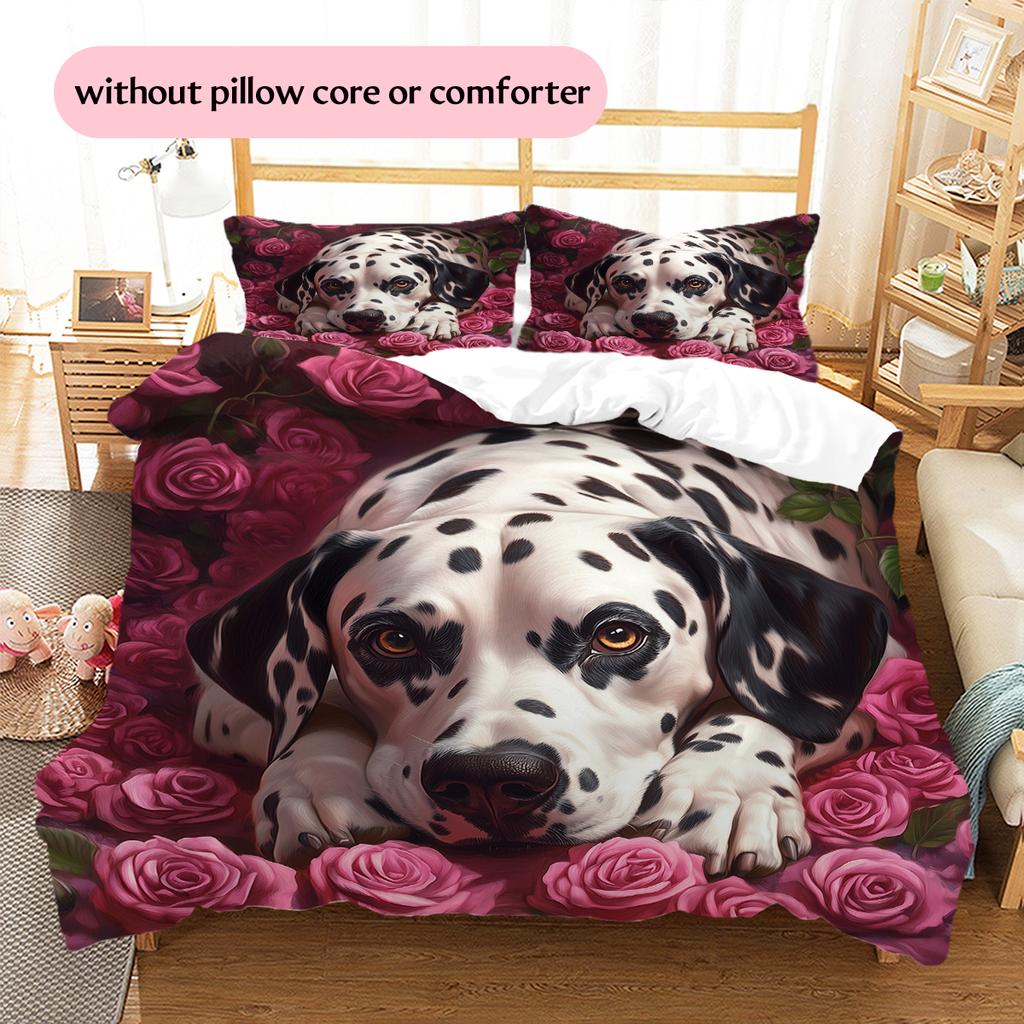 Dalmatian and Rose Pattern Bedding Home Decoration Birthday Gift (1 * duvet cover + 2 * pillowcase, without core)
