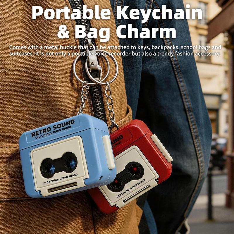 Retro Tape Recorder Keychain Mini Recording Music Box Keyring Backpack Small Pendant Decompression Ornament Birthday Couple Gift 6