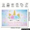2D Pastel Blue Pink Unicorn Birthday Backdrop with Flowers and Stars Party Banner