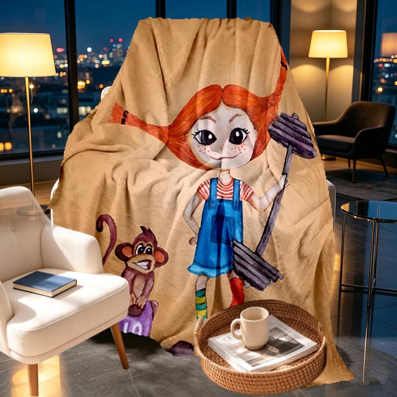 Pippi Longstocking Print Blanket - Soft & Comfortable, for Bedroom, Travel, Sofa, Home Decoration - Birthday Christmas Gift for Friend