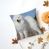 Casual Fluffy Smiling Dog Samoyed Cushion Cover Washable Linen Pillowcase Soft  for Daily Sofa Bed Home Room Decor