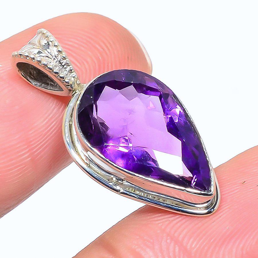 

Natural Amethyst Gemstone Handmade 925 Solid Sterling Silver Pendant 1.18 E8G81