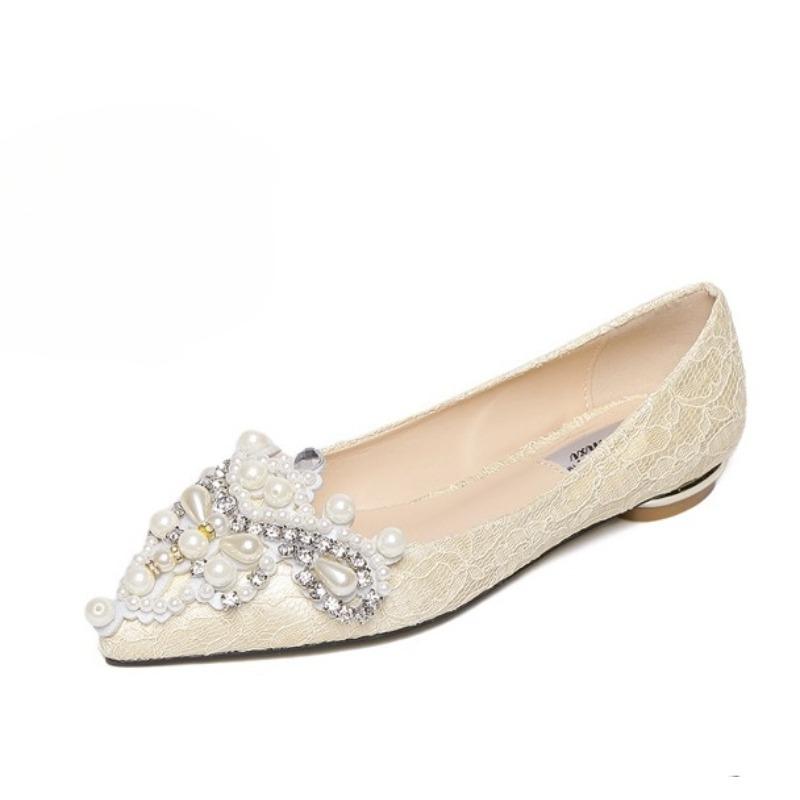 

Мода Новая Корона Жемчуг Мягкие Балетки Свадебные Туфли Острый Носок Женские Платье Мокасины Низкий Жемчужный Каблук Женская Мода Роскошь Большой Размер 43 43 бежевый