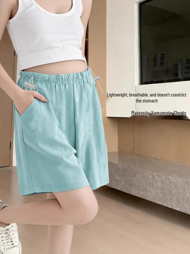 

Summer Maternity Loose Wide-Leg Yamamoto Pants, Thin Plus Size, Five-Point Style, No Support Belly 2XL (150-180 kg) синий