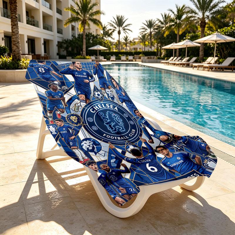 Chelsea FC Print Beach Towel Design, Soft, Lightweight. for Home Bathroom, Spa, Pool, Yoga, Surfing, Camping, Gift for Family, Friend