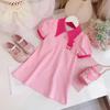 Girls Dress Short Sleeve Princess Style Solid Color Bow A-line Skirt Kids 8-16 Years