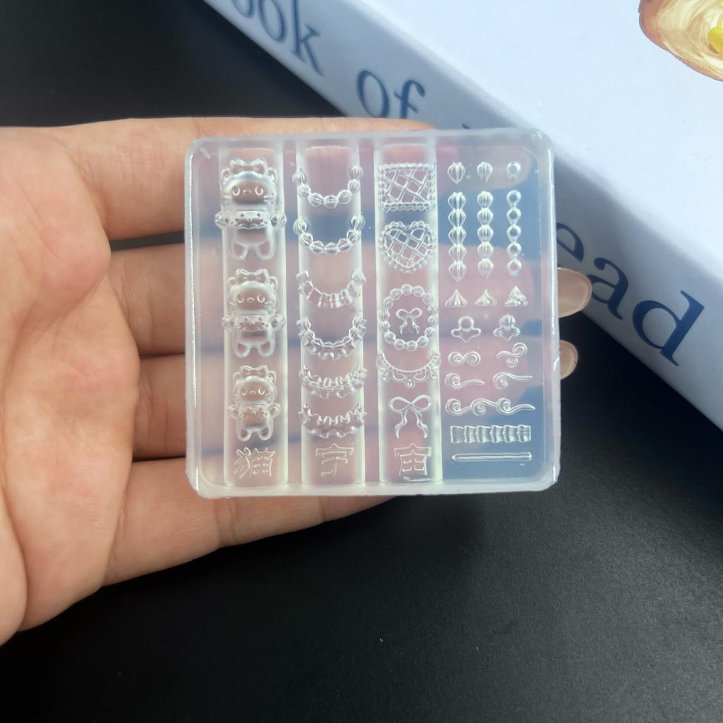 3D Butterfly Flower Silicone Nail Mold Sweet Bow Bead Chain Transparent Nails Templates DIY Nail Art Decor Manicure Design Tools