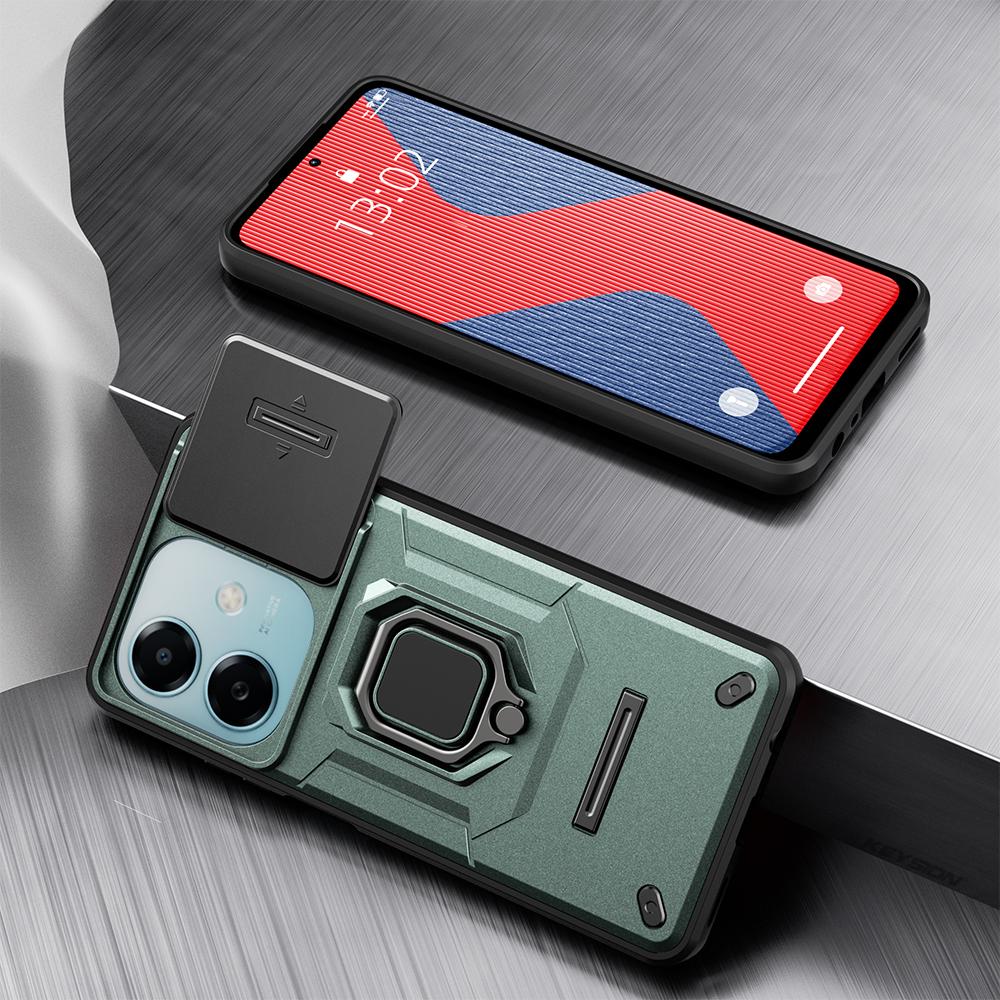 KEYSION Shockproof Armor Case for OPPO A3 5G A3X Slide Camera Lens Protection Ring Stand Phone Back Cover for OPPO A40 A40m