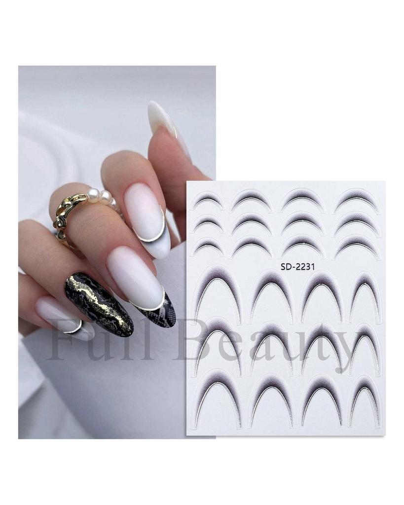 French Nail Stickers Black White Nail Art Decals Colorful Sliders Manicure Decor Gold Silver Nail Stickers