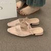 Fashion Bow Women Slippers Heeled Sandals Pointed Toe Mesh Mules Shoes Woman 2025 Trend Summer Elegant Dress Loafers Shallow Sandalias