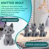 Mini Crochet Wolf Ornament Knitting Sitting Grey Wolf Figurine Statue Animal Sculpture Model Home Office Desktop Decoration