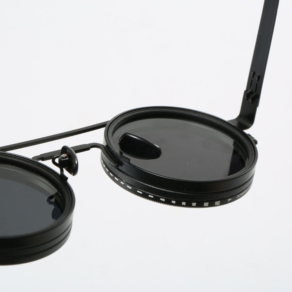 Round Adjustable Dimming Glasses 9 Level Dimming Fishing Sunglasses Outdoor Eyewear  Men Women
