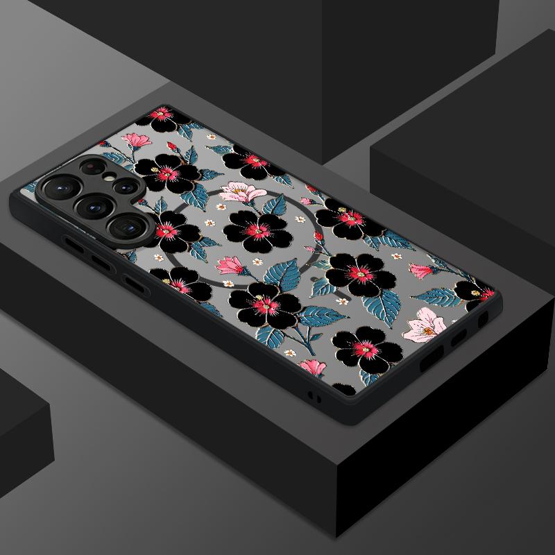 Magnetic For Magsafe Case For Samsung Galaxy S26 Ultra S25 Edge S24 S23 S22 Plus S21 FE Floral Pattern Hybrid Matte Cover
