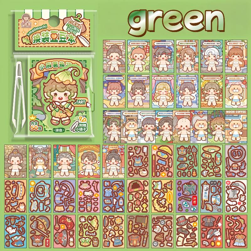 1 Mini Dress-Up Sticker Book Cute No-Cut Stickers For Journals, Creative Scene Dress-Up Sticker Book