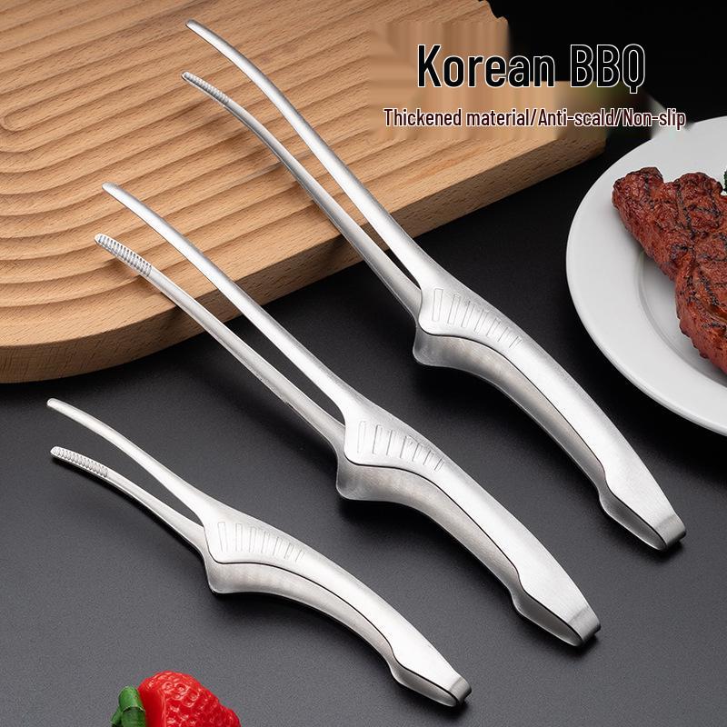 Szczypce do koreańskiego BBQ ze stali nierdzewnej - Szczypce do żywności z okrągłą i spiczastą głowicą do grilla i samoobsługi