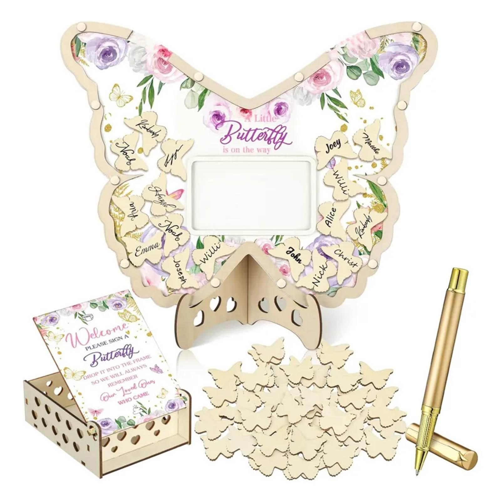 

Гостевая книга на день рождения, рустик, деревянная, для бэби-шауэра, уникальная рамка для фото в виде бабочки, украшение, подходит для приема на дне рождения (5мл) One Size