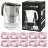 Large Aquaphor Onyx Water Filter Pitcher + 10 Maxfor Magnesium Cartridges